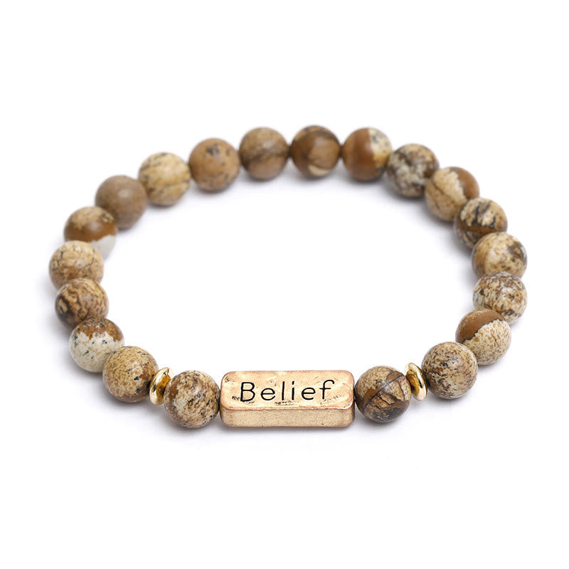 Bracelet gravé avec croyance en pierres précieuses naturelles Olivenorma