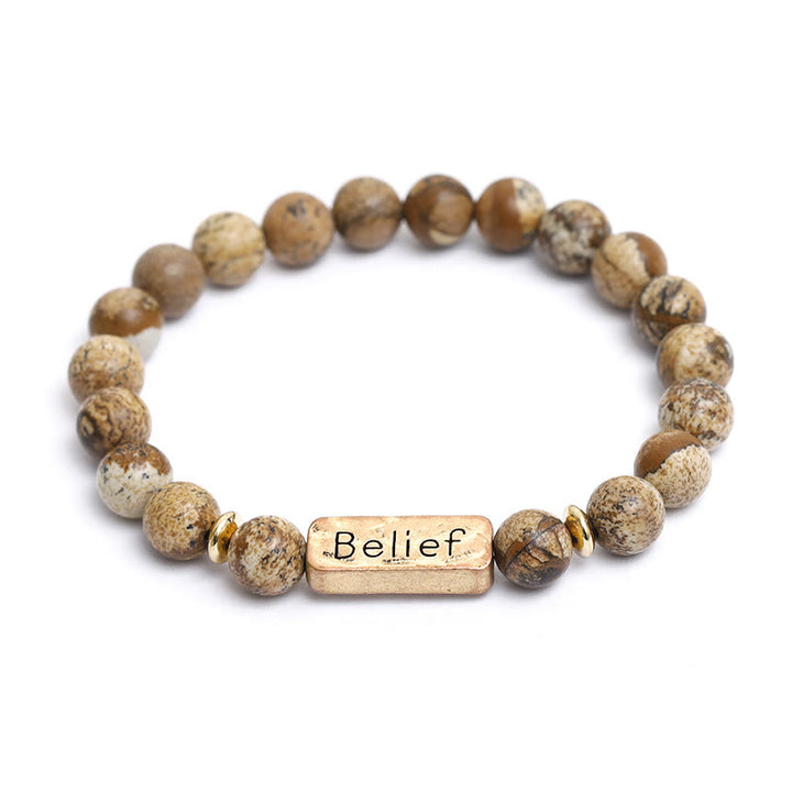 Bracelet gravé avec croyance en pierres précieuses naturelles Olivenorma