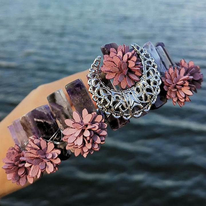 Couronne de mariée en cristal naturel avec libellule et lune Olivenorma 