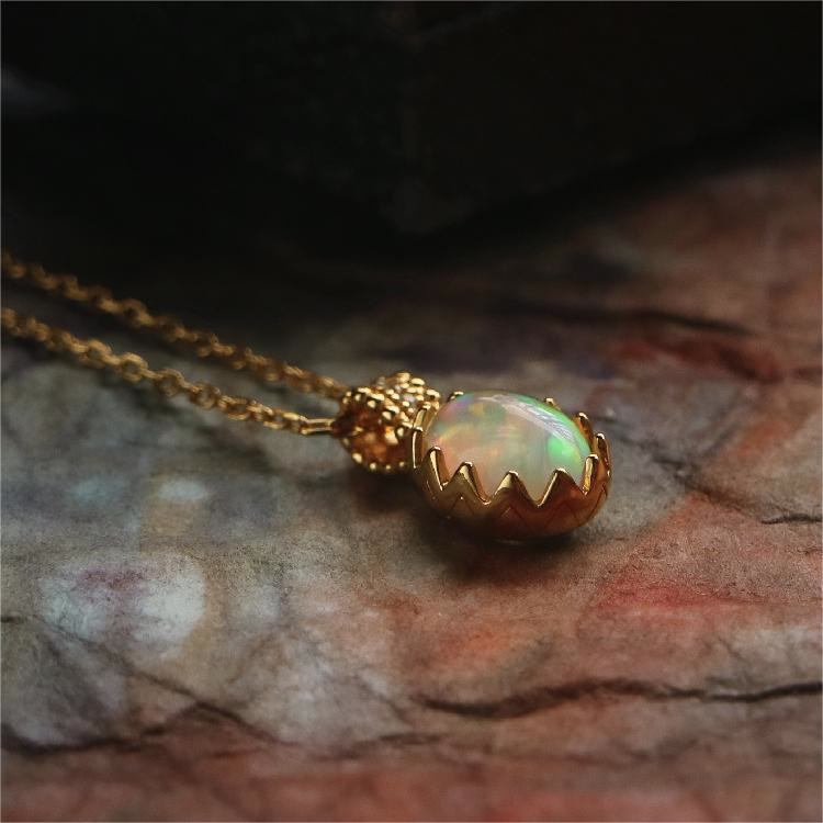 Collier avec anneau en or jaune opale Olivenorma 