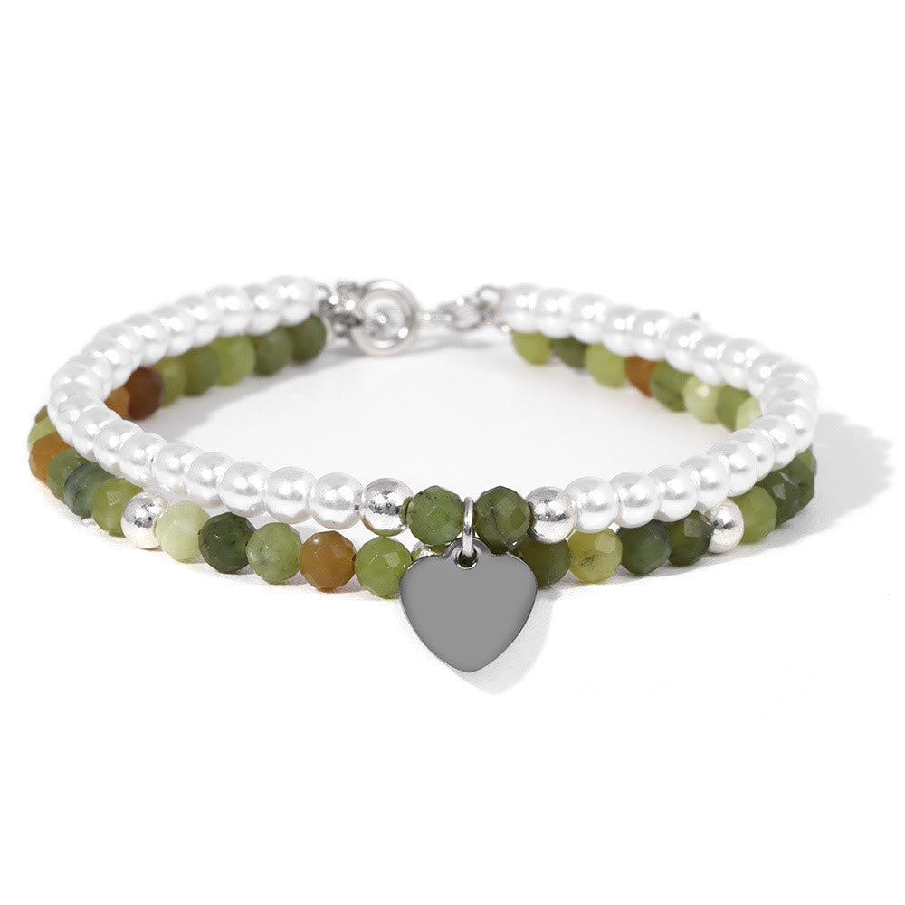 Bracelet double couche avec breloque en forme de cœur et pierre à facettes Olivenorma