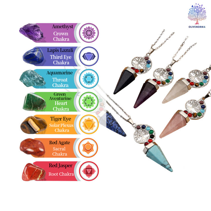 Collier avec pendentif arbre de vie en cristal hexagonal Olivenorma
