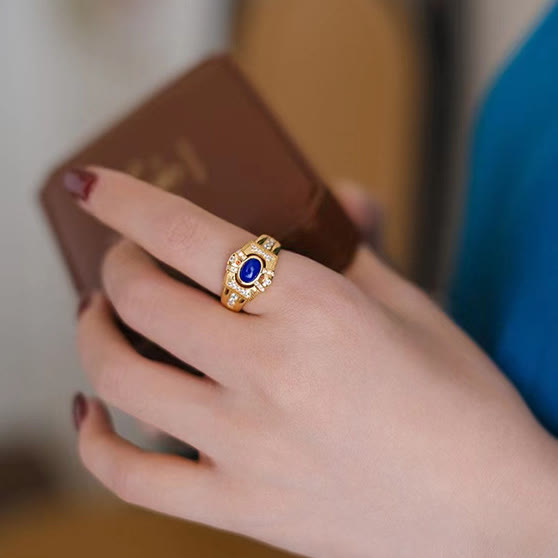 Bague ajustable vintage en lapis-lazuli Olivenorma 