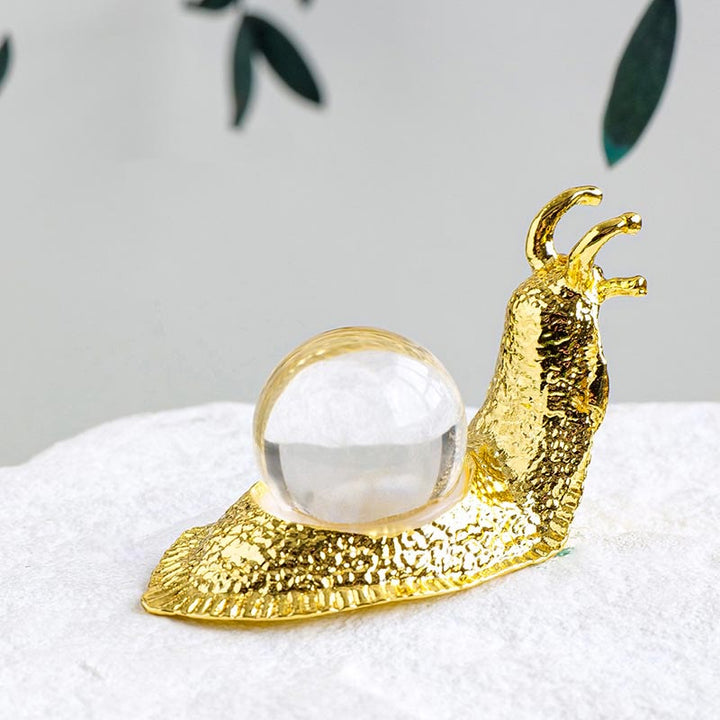Support de boule de cristal naturel Olivenorma, petite décoration en pierre précieuse en forme d'escargot - Cristal clair - Doré - image 4