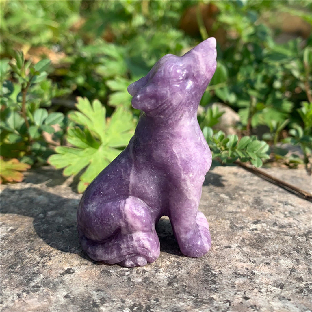 Décoration en pierre précieuse sculptée en forme de loup en cristal Olivenorma de 2 po