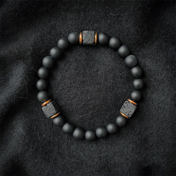 Bracelet d'équilibre en onyx noir mat avec cube de lave Olivenorma 