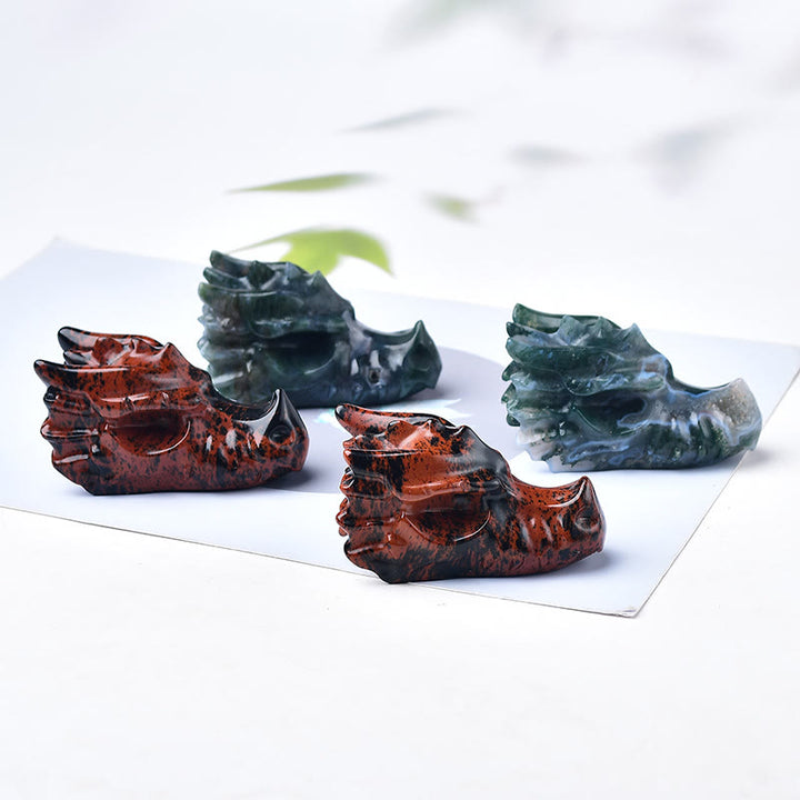 Décoration en pierre précieuse en forme de tête de dragon en acajou et obsidienne Olivenorma 