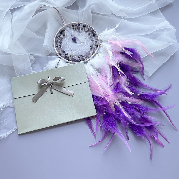 Pendentif pendule en gravier d'améthyste Olivenorma Attrape-rêves violet 