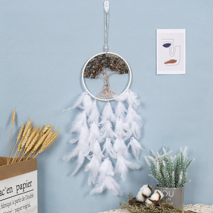Attrape-rêves en cristal Olivenorma Arbre de vie avec plumes roses - Agate d'Inde - image 25