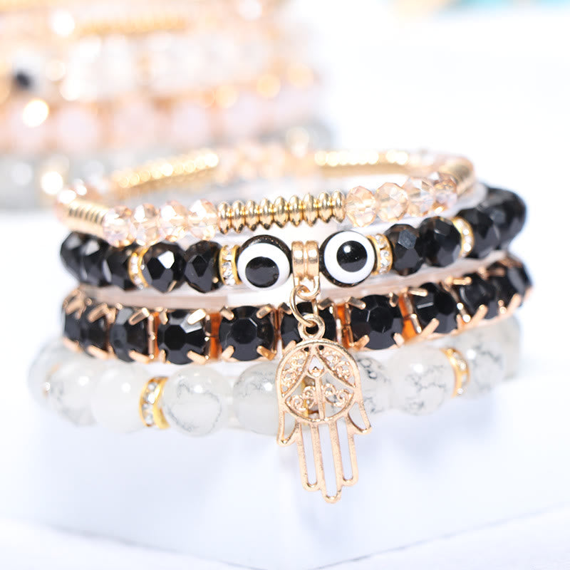 Ensemble de bracelets à quatre rangs de perles Evil Eye Hamsa Olivenorma 