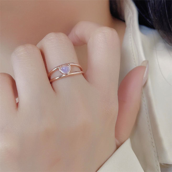 Bague en argent 925 en forme de cœur avec pierre de lune naturelle Olivenorma 