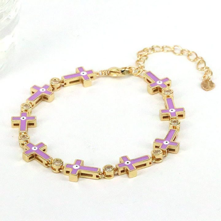 Bracelet en alliage de perles croisées contre le mauvais œil dégoulinant de couleur Olivenorma 
