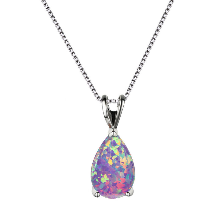 Collier simple avec pendentif en forme de goutte d'eau en opale synthétique Olivenorma