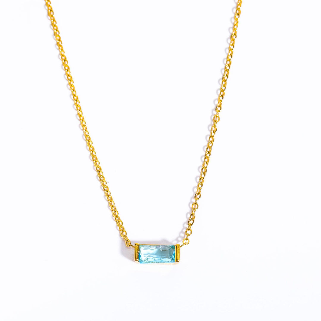Collier pendentif rectangulaire simple en acier inoxydable avec pierre de naissance Olivenorma 