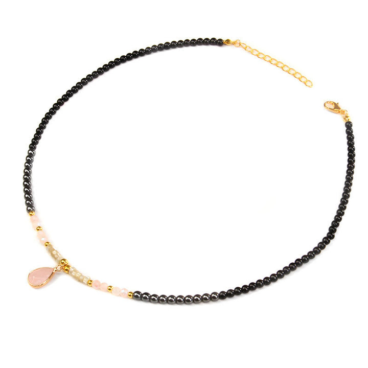 Collier pendentif en pierre précieuse en verre à facettes en obsidienne naturelle Olivenorma