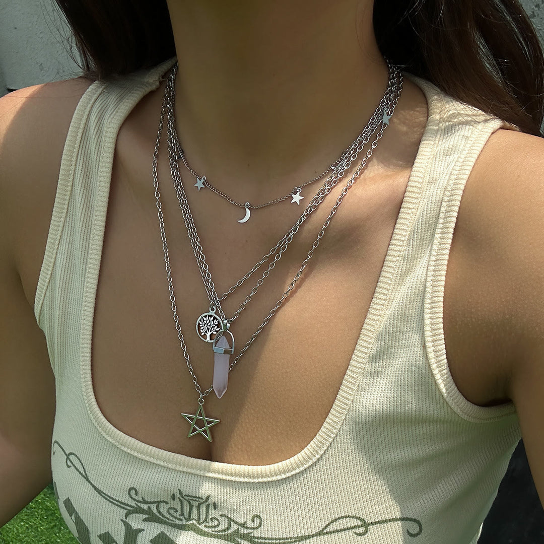Ensemble de colliers avec pendentif en pierre naturelle Arbre de vie et mauvais œil Olivenorma 