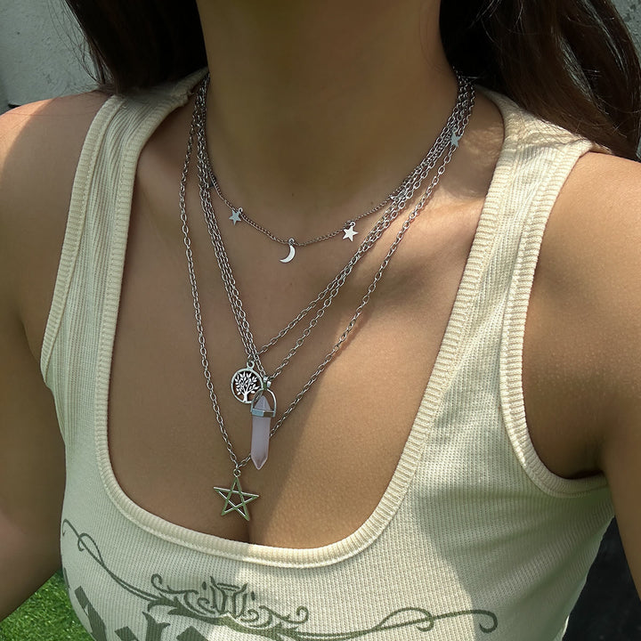 Ensemble de colliers avec pendentif en pierre naturelle Arbre de vie et mauvais œil Olivenorma 