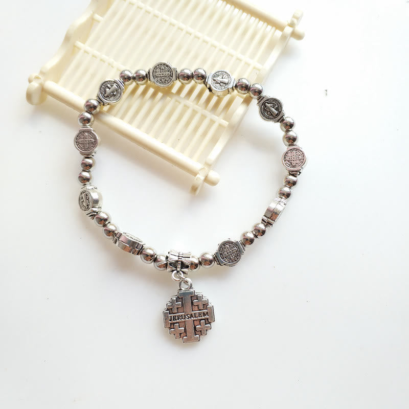Bracelet croix chrétienne en alliage extensible avec cristal acrylique Olivenorma 