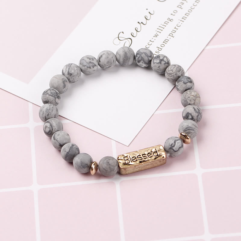 Bracelet gravé béni en pierres précieuses naturelles Olivenorma