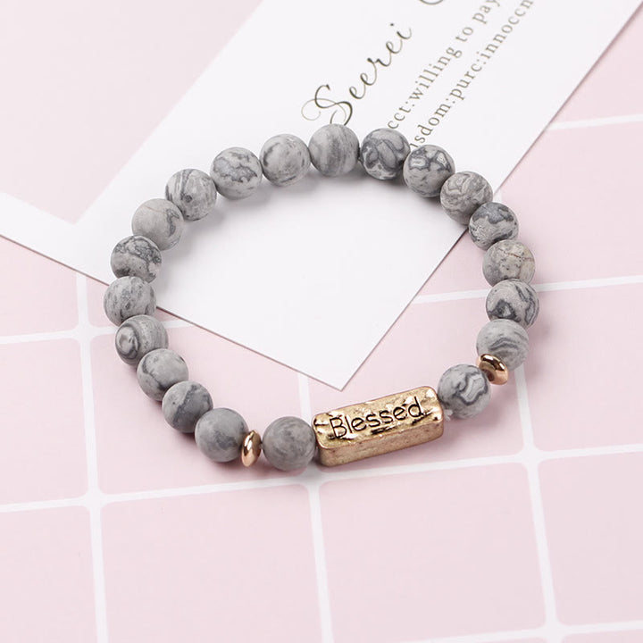 Bracelet gravé béni en pierres précieuses naturelles Olivenorma