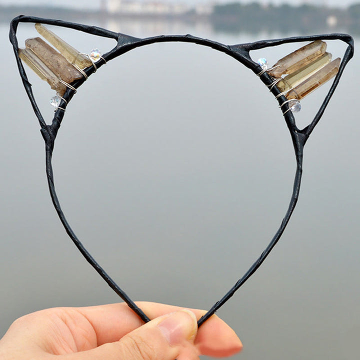 Serre-tête avec oreilles de chat en cristal électrolytique Olivenorma