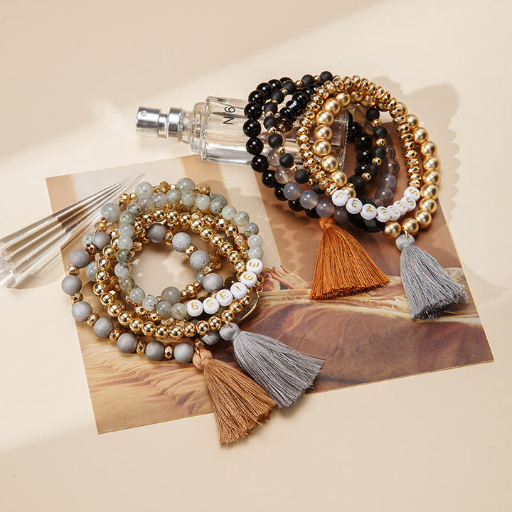Olivenorma Lot de 6 bracelets en cristal naturel gravés