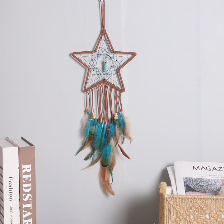 Pendentif Olivenorma Turquoise Attrape-rêves Plume Bleu Marron 
