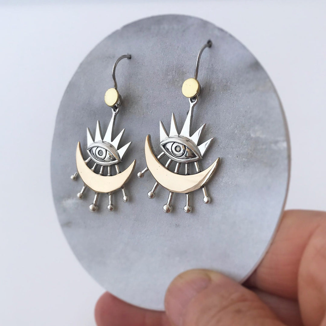 Boucles d'oreilles Olivenorma Evil Eye avec boucles d'oreilles à rayons de croissant de lune