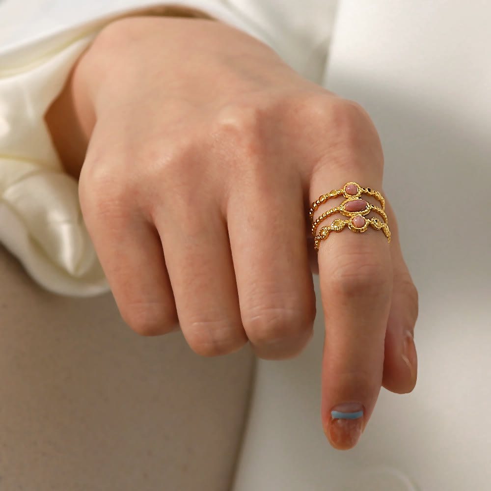 Bague ouverte vintage française à trois canapés avec rhodochrosite Olivenorma 