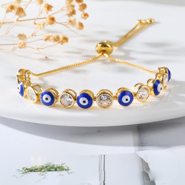 Bracelet ajustable Olivenorma en zircon blanc contre le mauvais œil