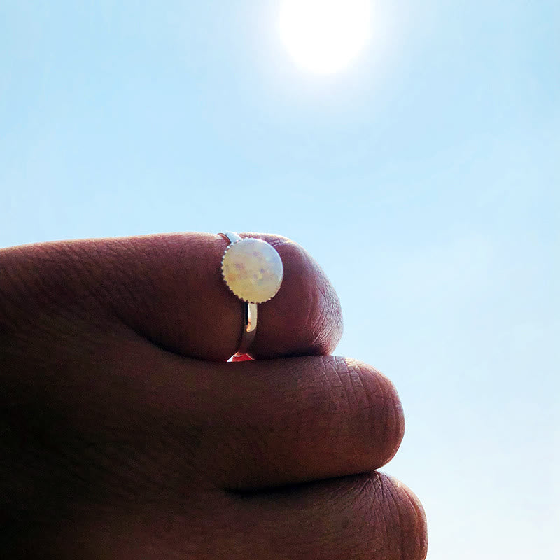 Bague ajustable simple en demi-cercle avec opale et pierre de lune Olivenorma