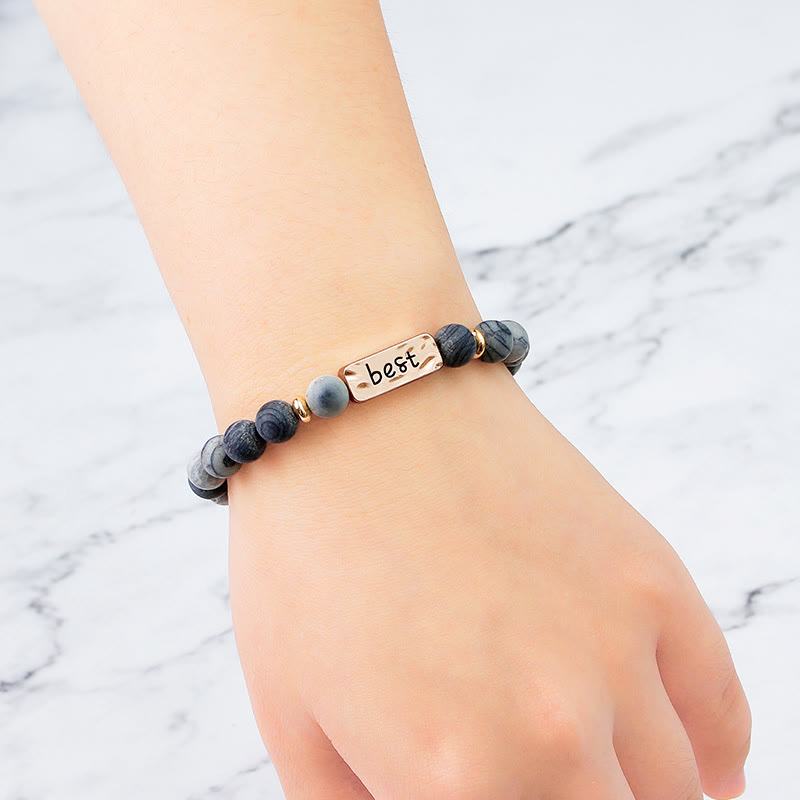 Ensemble de 3 bracelets gravés Olivenorma Natural Gemstone Best Friend Forever 