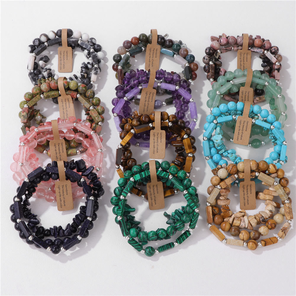 Ensemble de bracelets irréguliers à trois couches en pierre naturelle Olivenorma 