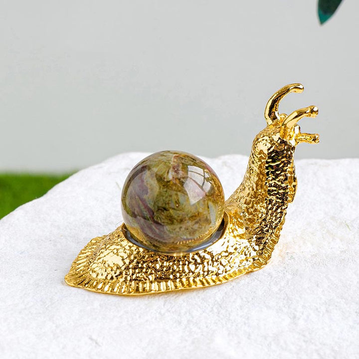 Support de boule de cristal naturel Olivenorma, petite décoration en pierre précieuse en forme d'escargot