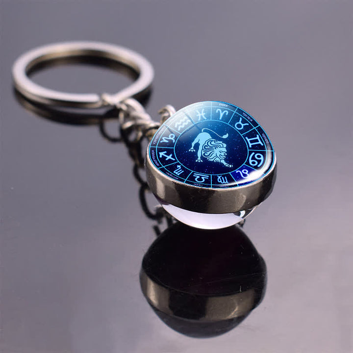 Porte-clés en verre avec 12 étoiles de protection du zodiaque