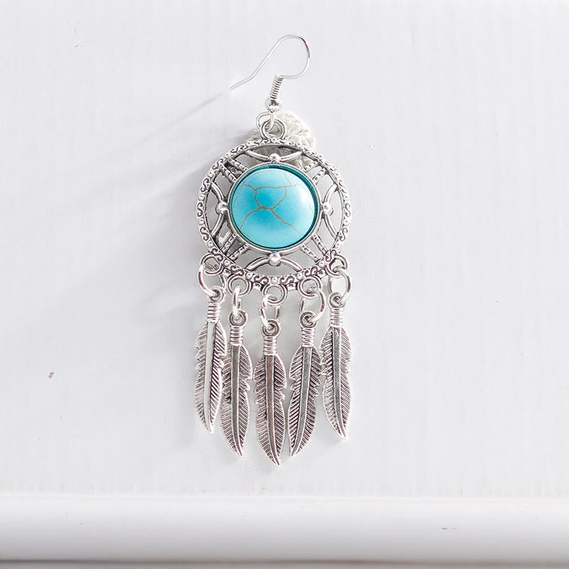 Boucles d'oreilles à pompons en plumes turquoise style bohème Olivenorma - image 6