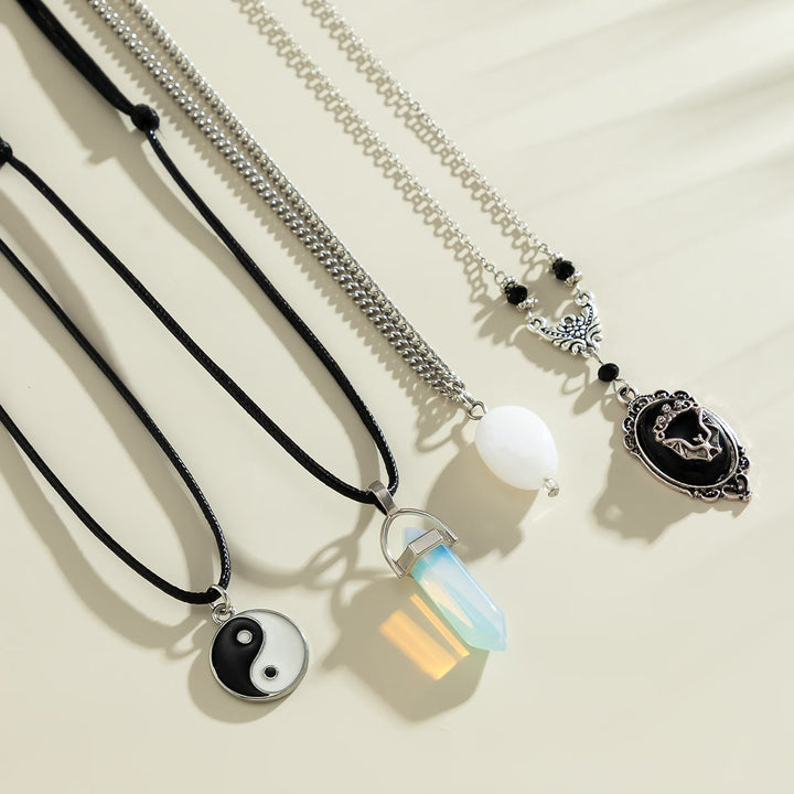 Ensemble de colliers d'Halloween avec pendentif chauve-souris en jade blanc opalite Olivenorma 