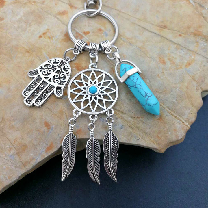 Pendentif attrape-rêves en pierres précieuses naturelles Olivenorma Porte-clés Hamsa 