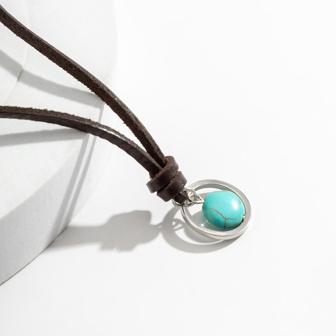 Collier en cuir turquoise avec bague en argent Olivenorma 