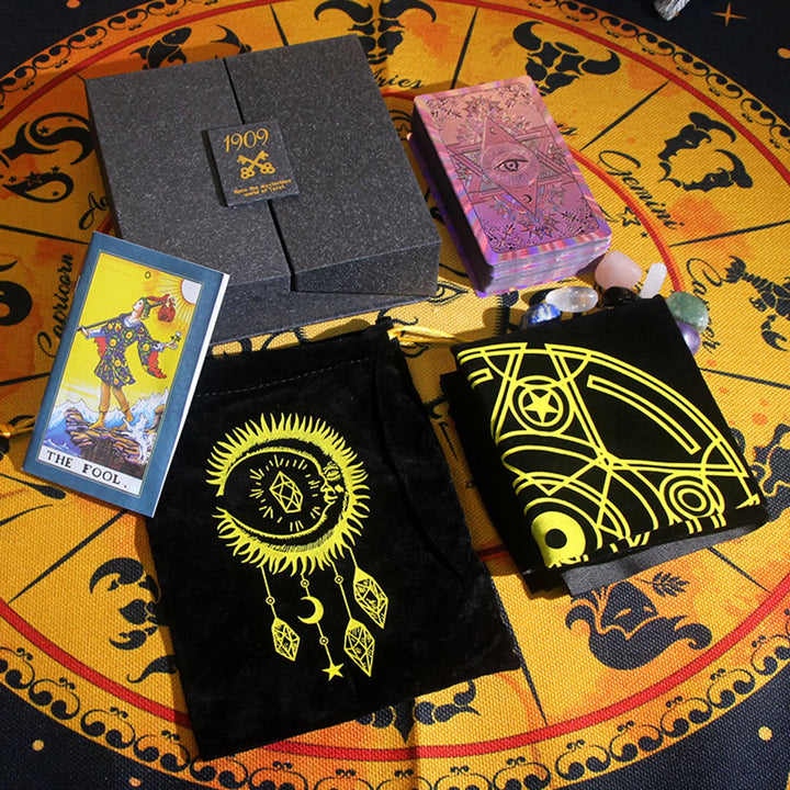 Jeu de cartes de tarot avec nappe en cristal de feuille Olivenorma