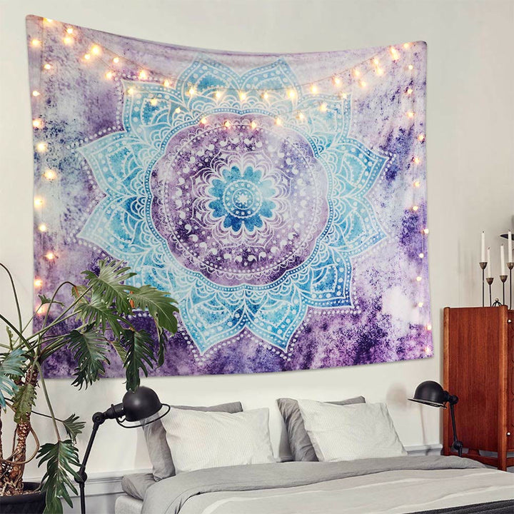 Tapisserie murale décorative à motif mandala violet et bleu Olivenorma