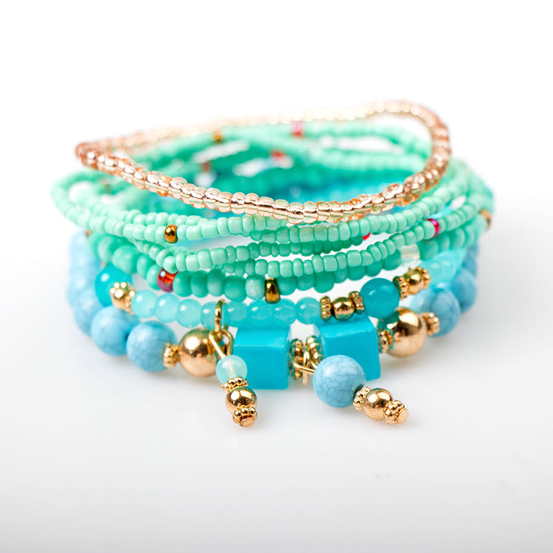 Ensemble de bracelets à perles superposées en pierre empereur Olivenorma