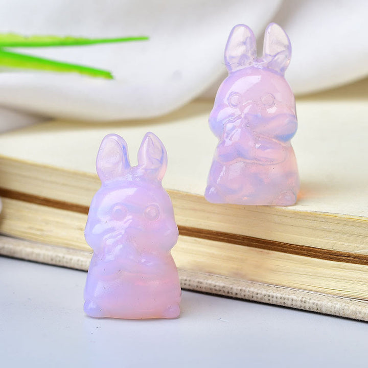 Décoration en pierre précieuse sculptée en forme de lapin et carotte en cristal naturel Olivenorma 