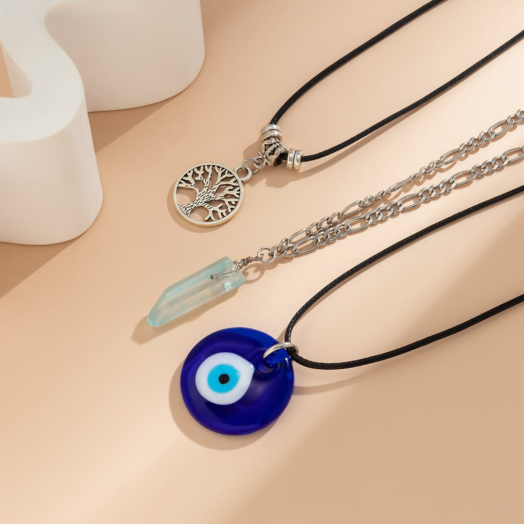 Ensemble de colliers avec pendentif en obsidienne et arbre de vie contre le mauvais œil Olivenorma 
