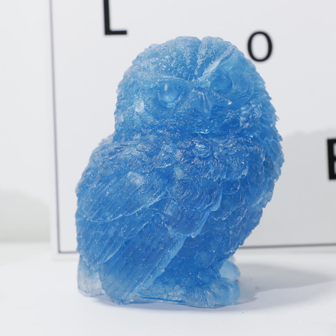 Ornement en pierre précieuse sculptée en forme de hibou en cristal naturel Olivenorma - Bleu vert - image 5