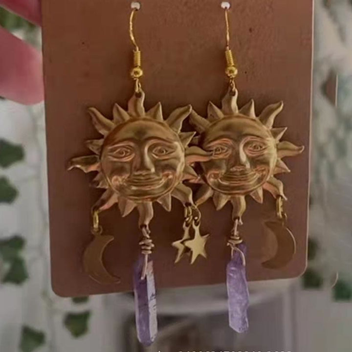 Boucles d'oreilles en cristal naturel avec champignons lune et étoile Olivenorma