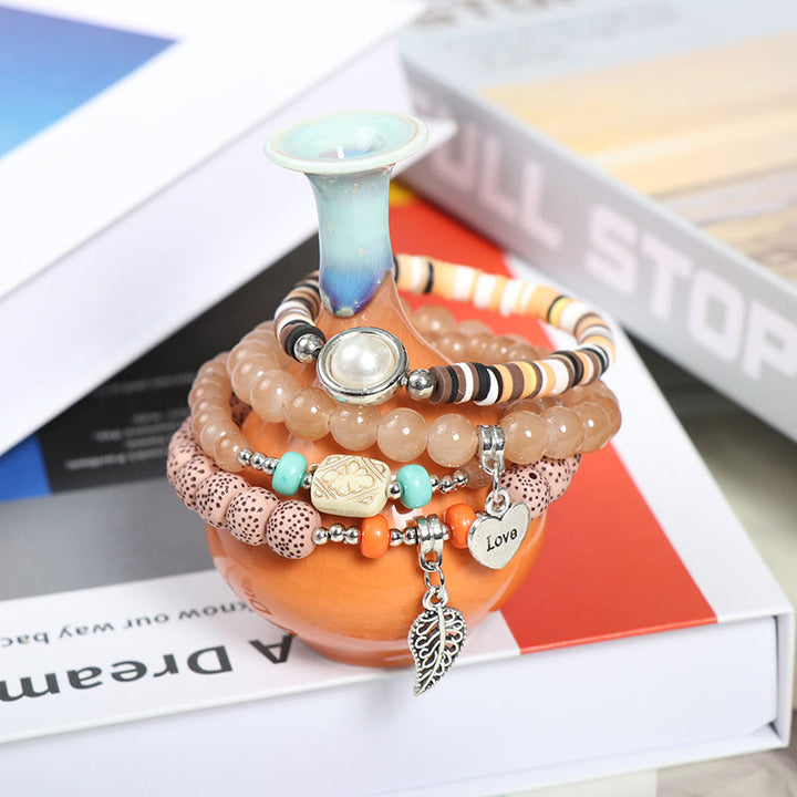 Ensemble de bracelets à breloques en forme de cœur et de feuille Olivenorma 
