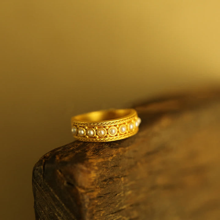 Bague ajustable ouverte délicate en argent et perle Olivenorma