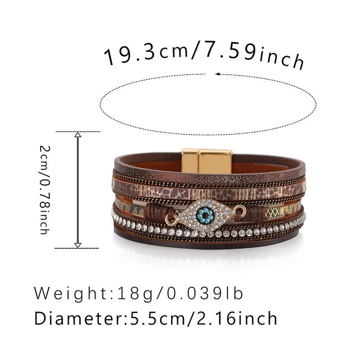 Bracelet Olivenorma en similicuir motif léopard avec zircon et mauvais œil