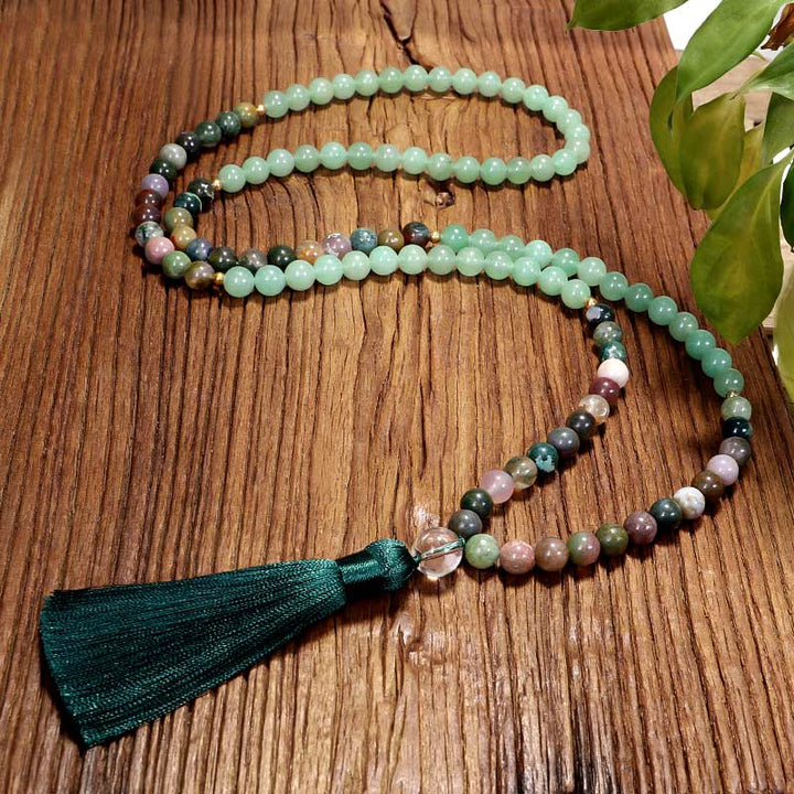 Collier Bracelet Mala en Aventurine Verte et Agate Indienne Olivenorma 